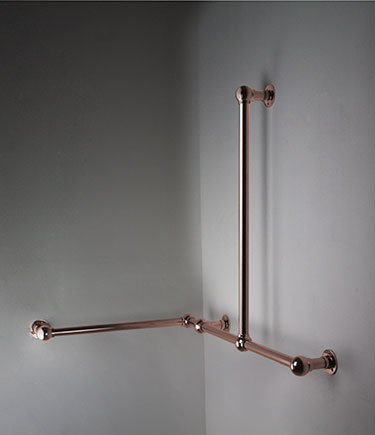 Barre d'appui en forme de L, jointée à rotule, en or rose (153PRG)
