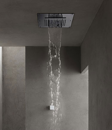 Pommeau de douche cascade et pluie au plafond chromé noir Duet (78BC)