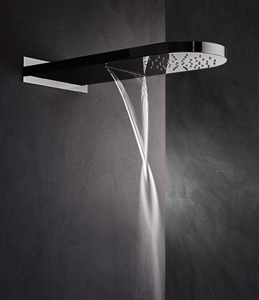 Pomme de douche pluie et cascade en chrome noir pur (75CBK)