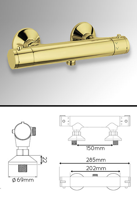 Robinet de Douche Thermostatique Expos Or (43MM)