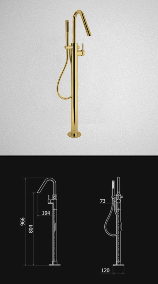 Robinet de Baignoire Autoportant avec Douche en Or Kara (52FF)