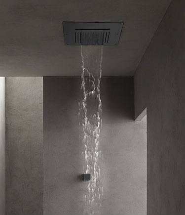 Pommeau de douche cascade et pluie au plafond Duet noir mat (78RMB)