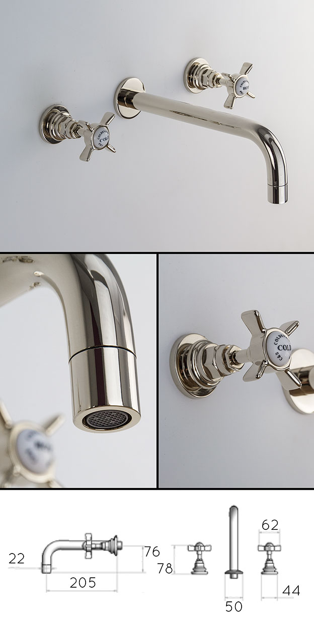 Robinetterie Murale de Lavabo Classique Nickel (49DD)