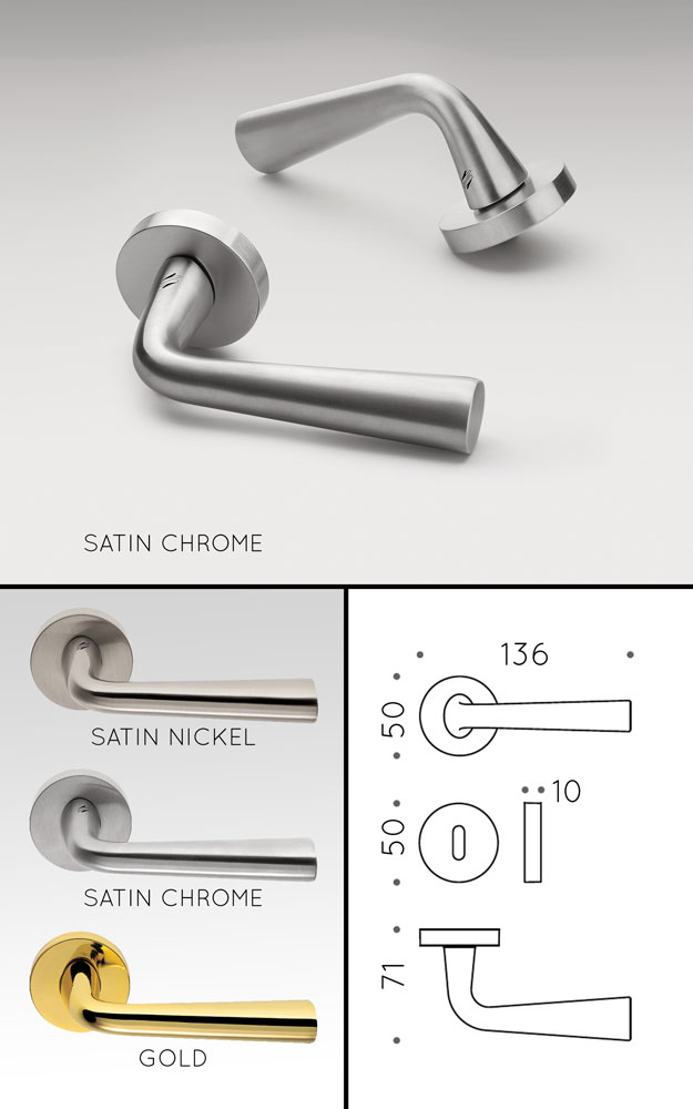 Poignée de porte intérieure design en laiton nickel satiné sur