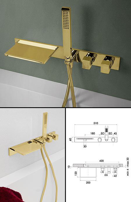 Robinet de Baignoire Or Lame d'Eau avec Douche (38EE)