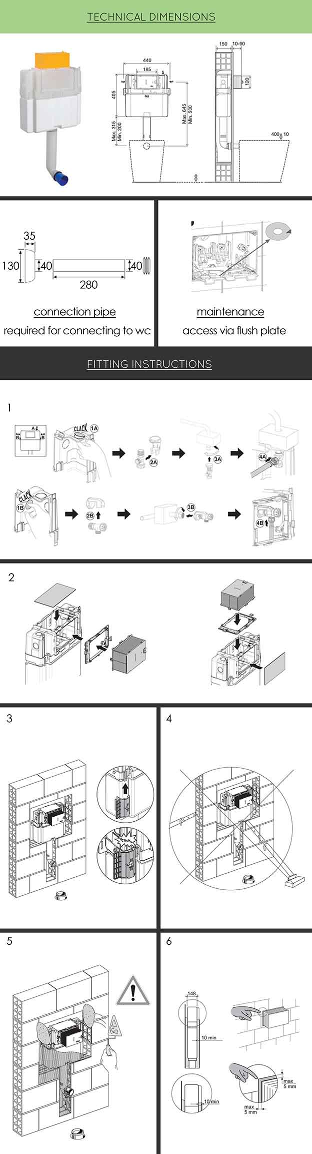 Info Techniques Sur  Chasses d'Eau Minces Dos au Mur (52A)